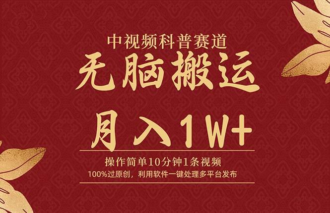 (9846期)中视频科普赛道，10分钟1条视频，条条爆款，100%过原创，无脑搬运月入1W+-点子口袋网