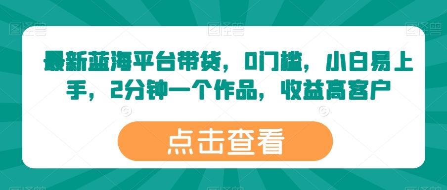 最新蓝海平台带货，0门槛，小白易上手，2分钟一个作品，收益高【揭秘】-点子口袋网