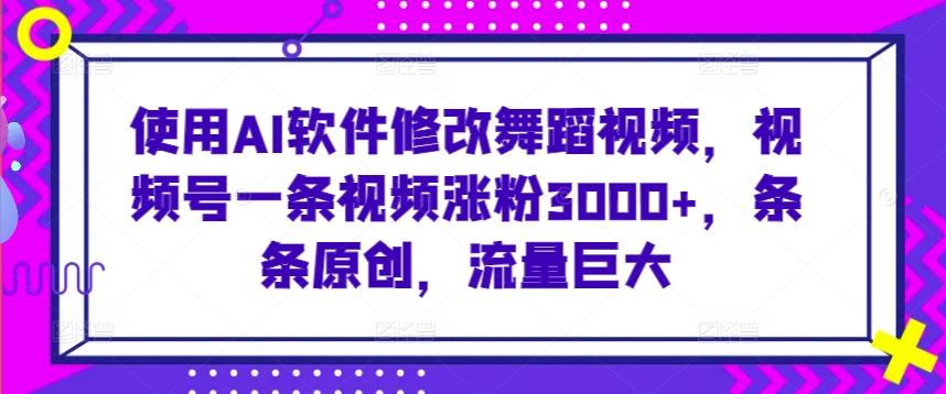 使用AI软件修改舞蹈视频，视频号一条视频涨粉3000+，条条原创，流量巨大【揭秘】-点子口袋网