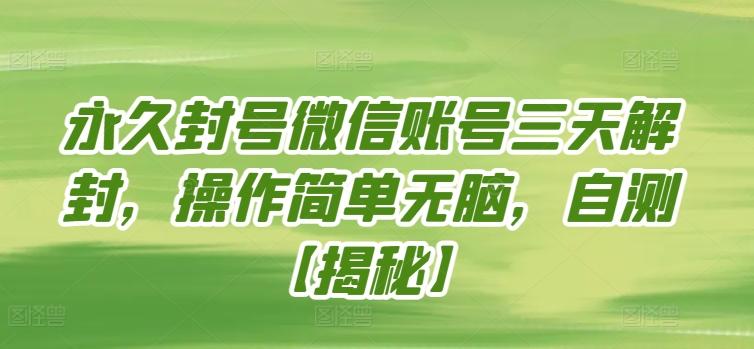 永久封号微信账号三天解封，操作简单无脑，自测【揭秘】-点子口袋网