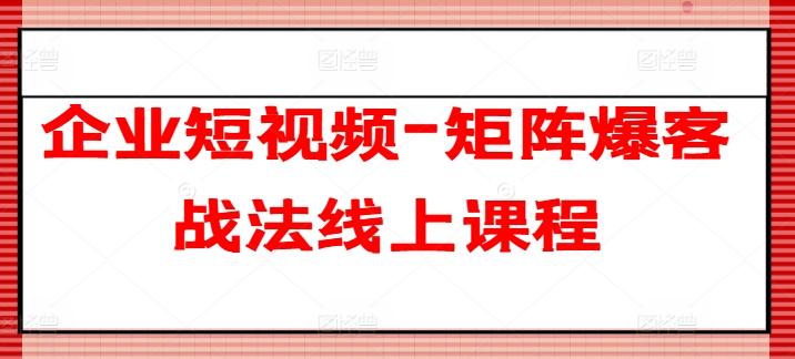 企业短视频-矩阵爆客战法线上课程-点子口袋网