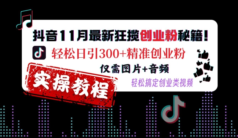 抖音11月最新狂揽创业粉秘籍，轻松日引300+精准创业粉，仅需图片+音频，轻松搞定创业类视频-点子口袋网