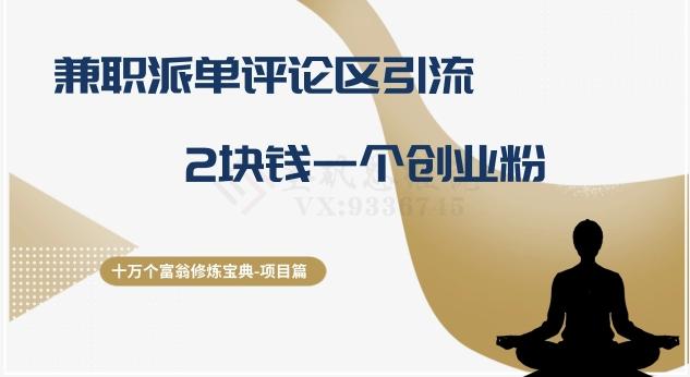 十万个富翁修炼宝典之11.兼职派单评论区引流，2块钱一个创业粉-点子口袋网
