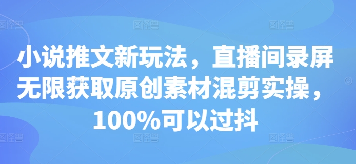 小说推文新玩法，直播间录屏无限获取原创素材混剪实操，100%可以过抖-点子口袋网