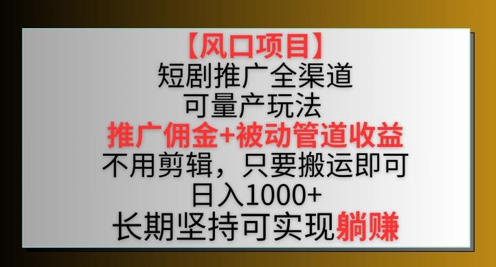 【风口项目】短剧推广全渠道最新双重收益玩法，推广佣金管道收益，不用剪辑，只要搬运即可【揭秘】-点子口袋网