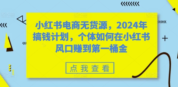 小红书电商无货源，2024年搞钱计划，个体如何在小红书风口赚到第一桶金-点子口袋网