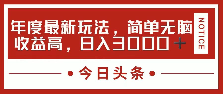 今日头条新玩法，简单粗暴收益高，日入3000+-点子口袋网