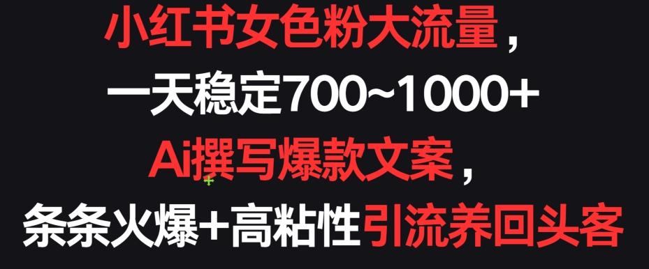 小红书女色粉大流量，一天稳定700~1000+  Ai撰写爆款文案，条条火爆+高粘性引流养回头客【揭秘】-点子口袋网
