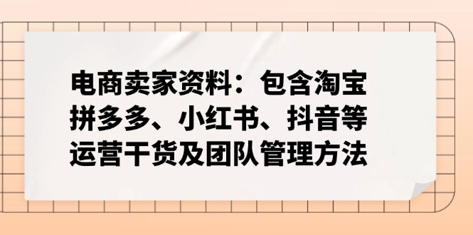 电商卖家资料：包含淘宝、拼多多、小红书、抖音等运营干货及团队管理方法-点子口袋网
