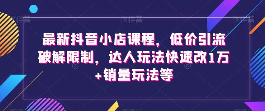最新抖音小店课程，低价引流破解限制，达人玩法快速改1万+销量玩法等-点子口袋网