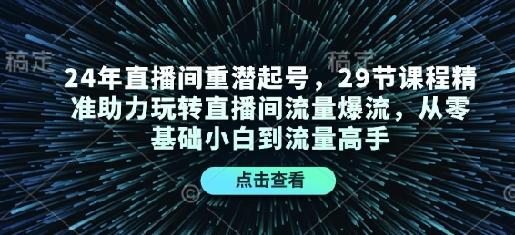 24年直播间重潜起号，29节课程精准助力玩转直播间流量爆流，从零基础小白到流量高手-点子口袋网