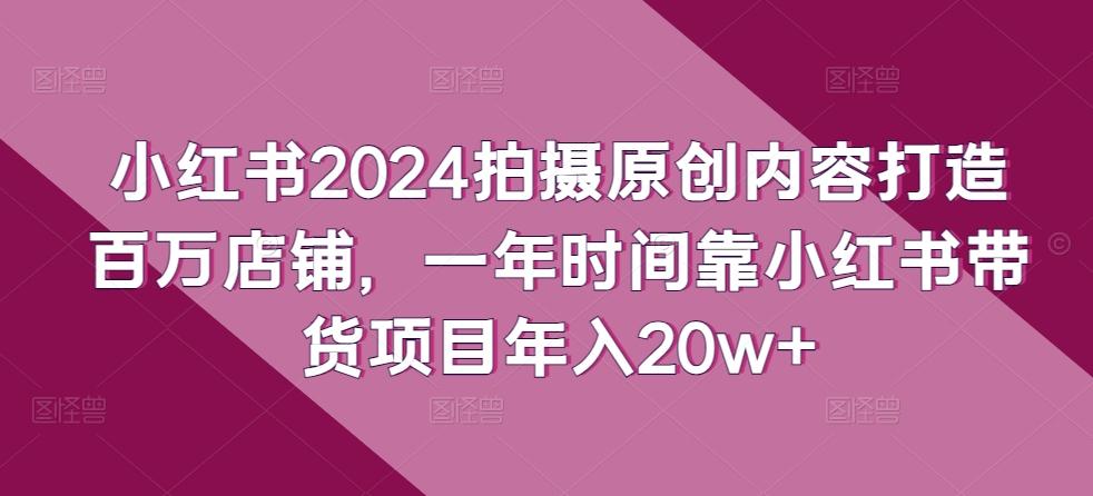 小红书2024拍摄原创内容打造百万店铺，一年时间靠小红书带货项目年入20w+-点子口袋网