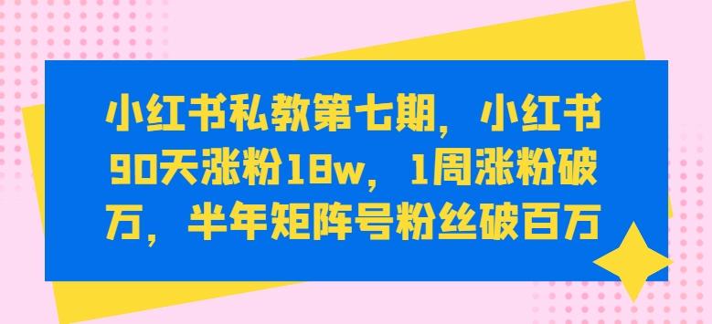 小红书私教第七期，小红书90天涨粉18w，1周涨粉破万，半年矩阵号粉丝破百万-点子口袋网