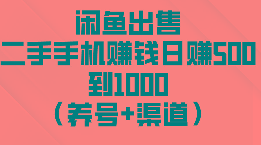 闲鱼出售二手手机赚钱，日赚500到1000(养号+渠道-点子口袋网