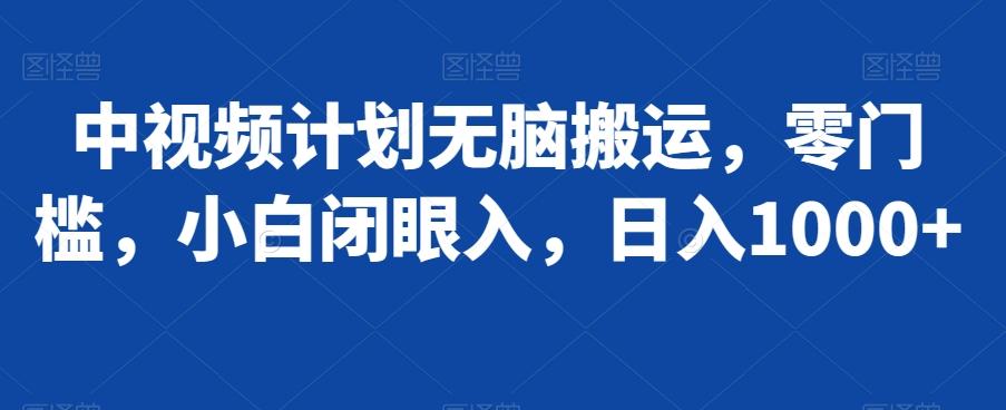 中视频计划无脑搬运，零门槛，小白闭眼入，日入1000+-点子口袋网