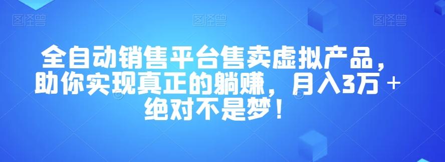 全自动销售平台售卖虚拟产品，助你实现真正的躺赚，月入3万＋绝对不是梦！【揭秘】-点子口袋网