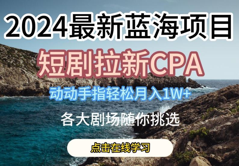2024最新蓝海项日，短剧拉新CPA，动动手指轻松月入1W，全各大剧场随你挑选【揭秘】-点子口袋网