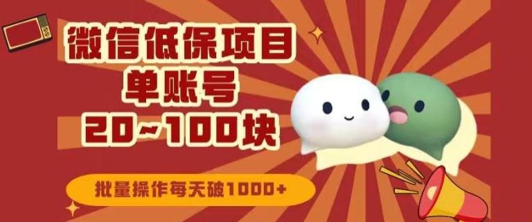 微信领低保单账号20元-100元，批量操作每天破1000+-点子口袋网