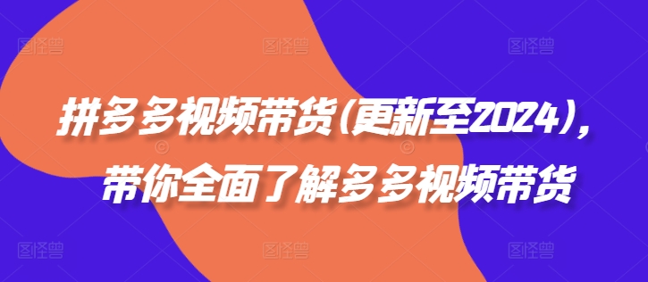 拼多多视频带货(更新至2024)，带你全面了解多多视频带货-点子口袋网