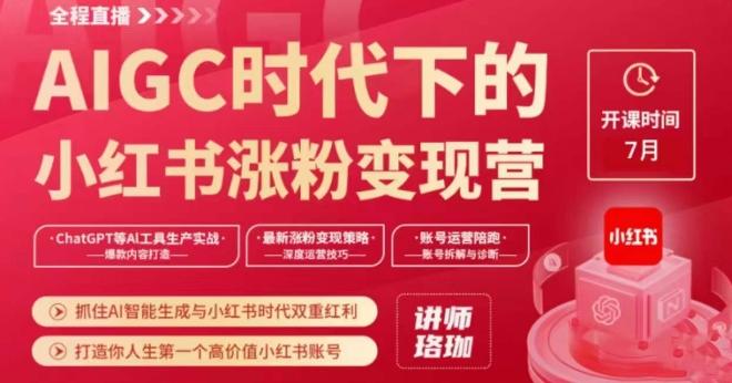 AIGC时代下的小红书涨粉变现训练营，抓住AI智能生成与小红书时代双重红利，打造你人生第一个高价值小红书账号-点子口袋网