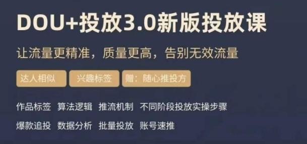 dou+豆荚投放实操课3.0新版，让流量更精准，质量更高，告别无效流量-点子口袋网