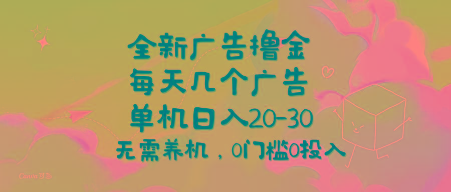 全新广告撸金，每天几个广告，单机日入20-30无需养机，0门槛0投入-点子口袋网