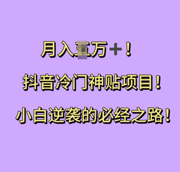 抖音冷门神贴项目，小白逆袭的必经之路，月入过W【揭秘】-点子口袋网