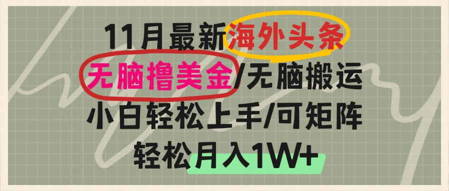 海外头条，无脑搬运撸美金，小白轻松上手，可矩阵操作，轻松月入1W+-点子口袋网