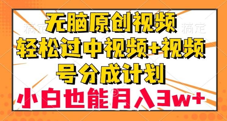 无脑原创视频，轻松过中视频+视频号分成计划，小白也能月入3w+【揭秘】-点子口袋网