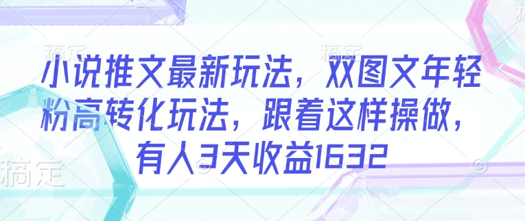 小说推文最新玩法，双图文年轻粉高转化玩法，跟着这样操做，有人3天收益1632-点子口袋网