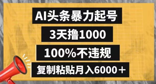 AI头条暴力起号，3天撸1000,100%不违规，复制粘贴月入6000＋【揭秘】-点子口袋网
