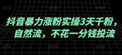 抖音暴力涨粉实操3天千粉，自然流，不花一分钱投流，实操经验分享-点子口袋网