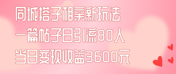 同城搭子相亲新玩法一篇帖子引流80人当日变现3600元(项目教程+实操教程)【揭秘】-点子口袋网