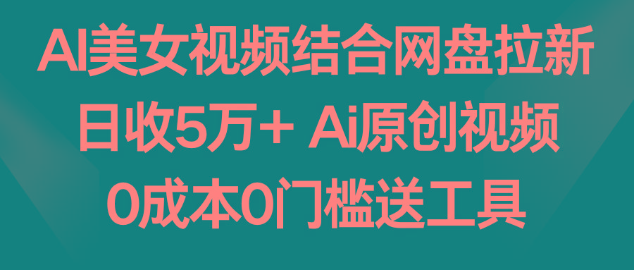 AI美女视频结合网盘拉新，日收5万+ 两分钟一条Ai原创视频，0成本0门槛送工具-点子口袋网