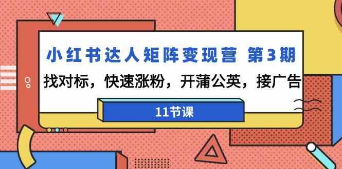 小红书达人矩阵变现营第3期，找对标，快速涨粉，开蒲公英，接广告(11节课)-点子口袋网