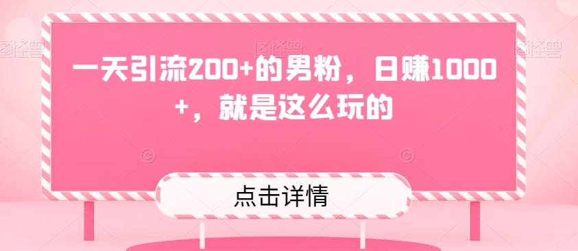 一天引流200+的男粉，日赚1000+，就是这么玩的-点子口袋网
