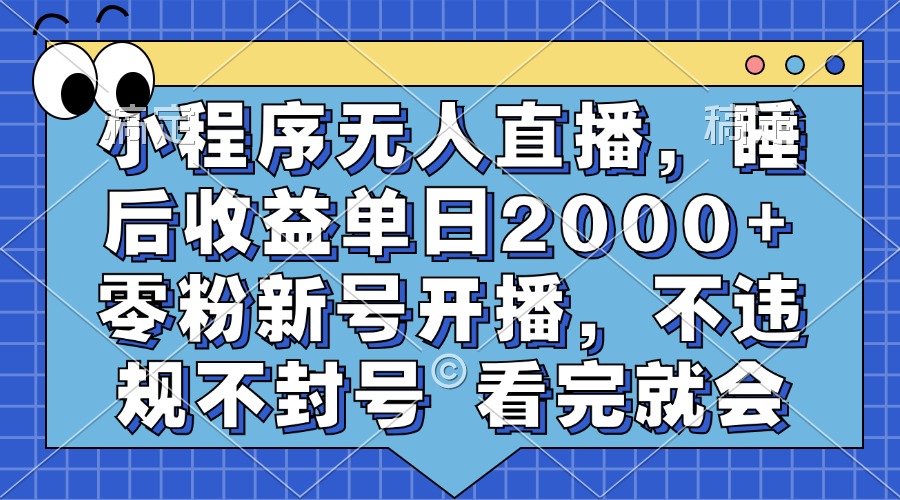小程序无人直播，睡后收益单日2000+ 零粉新号开播，不违规不封号 看完就会-点子口袋网