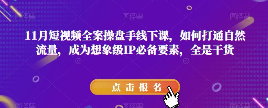 11月短视频全案操盘手线下课，如何打通自然流量，成为想象级IP必备要素，全是干货-点子口袋网