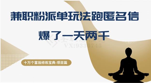 十万个富翁修炼宝典之6.兼职粉派单玩法跑匿名信，爆了一天两千-点子口袋网