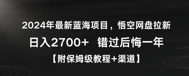 2024年最新蓝海项目，悟空网盘拉新，日入2700+错过后悔一年【附保姆级教程+渠道】【揭秘】-点子口袋网