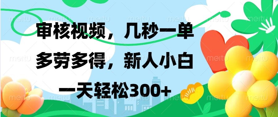 审核视频，几秒一单，多劳多得，新人小白一天轻松300+-点子口袋网