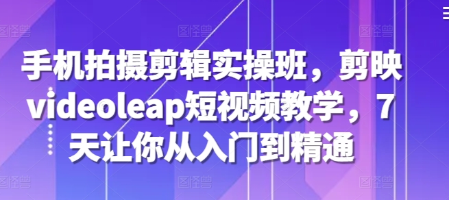 手机拍摄剪辑实操班，剪映videoleap短视频教学，7天让你从入门到精通-点子口袋网