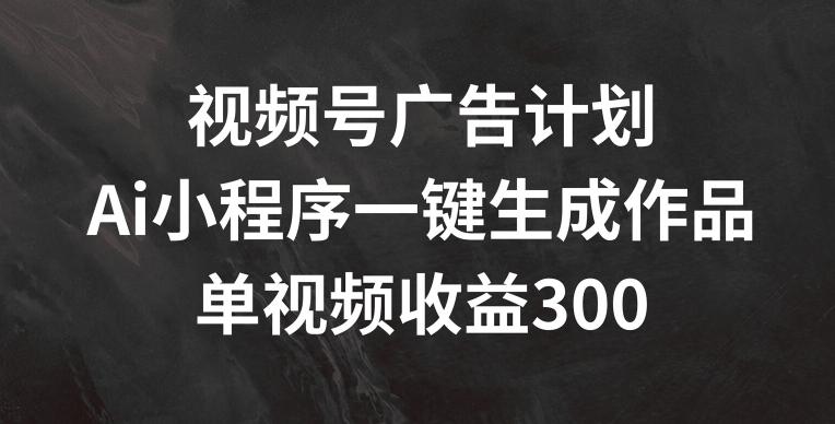 视频号广告计划，AI小程序一键生成作品， 单视频收益300+【揭秘】-点子口袋网