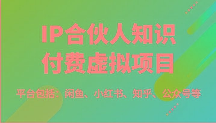 IP合伙人知识付费虚拟项目，包括：闲鱼、小红书、知乎、公众号等(51节)-点子口袋网