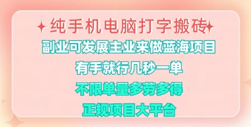 纯手机电脑打字搬砖，有手就行，几秒一单，多劳多得，正规项目大平台【揭秘】-点子口袋网