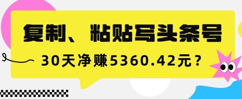 复制、粘贴写头条号，10分钟1篇，30天净赚5360.42元？-点子口袋网