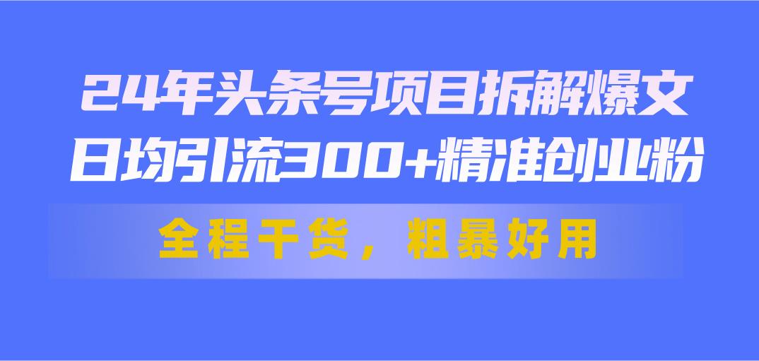 24年头条号项目拆解爆文，日均引流300+精准创业粉，全程干货，粗暴好用-点子口袋网