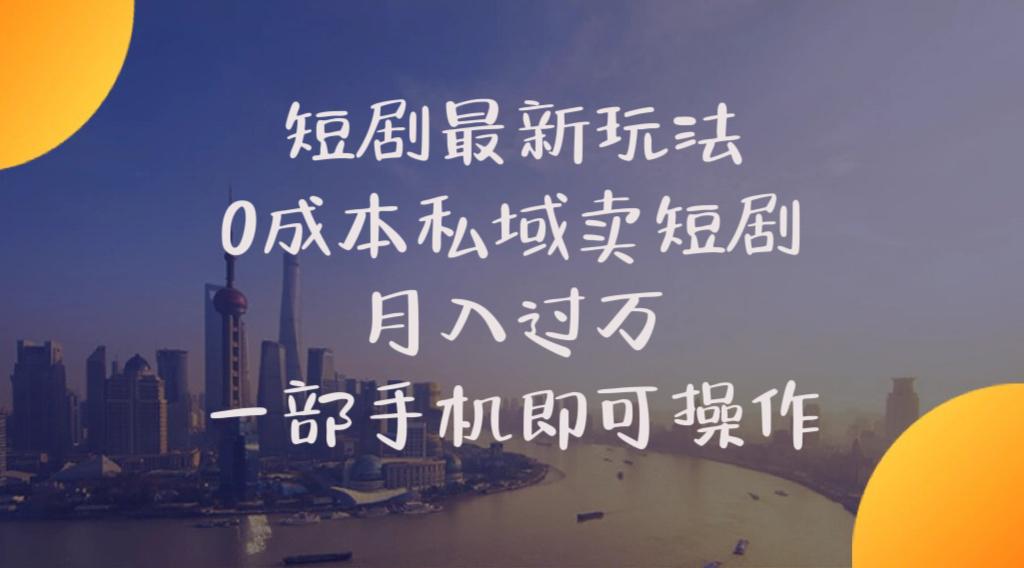 短剧最新玩法    0成本私域卖短剧     月入过万     一部手机即可操作-点子口袋网