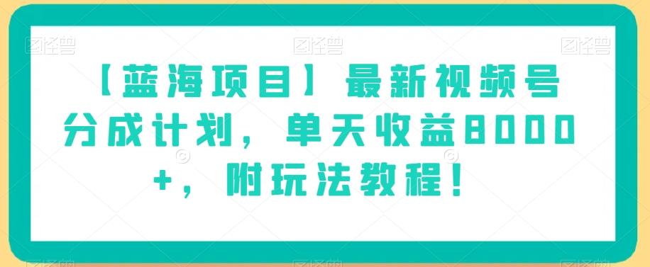 【蓝海项目】最新视频号分成计划，单天收益8000+，附玩法教程！-点子口袋网