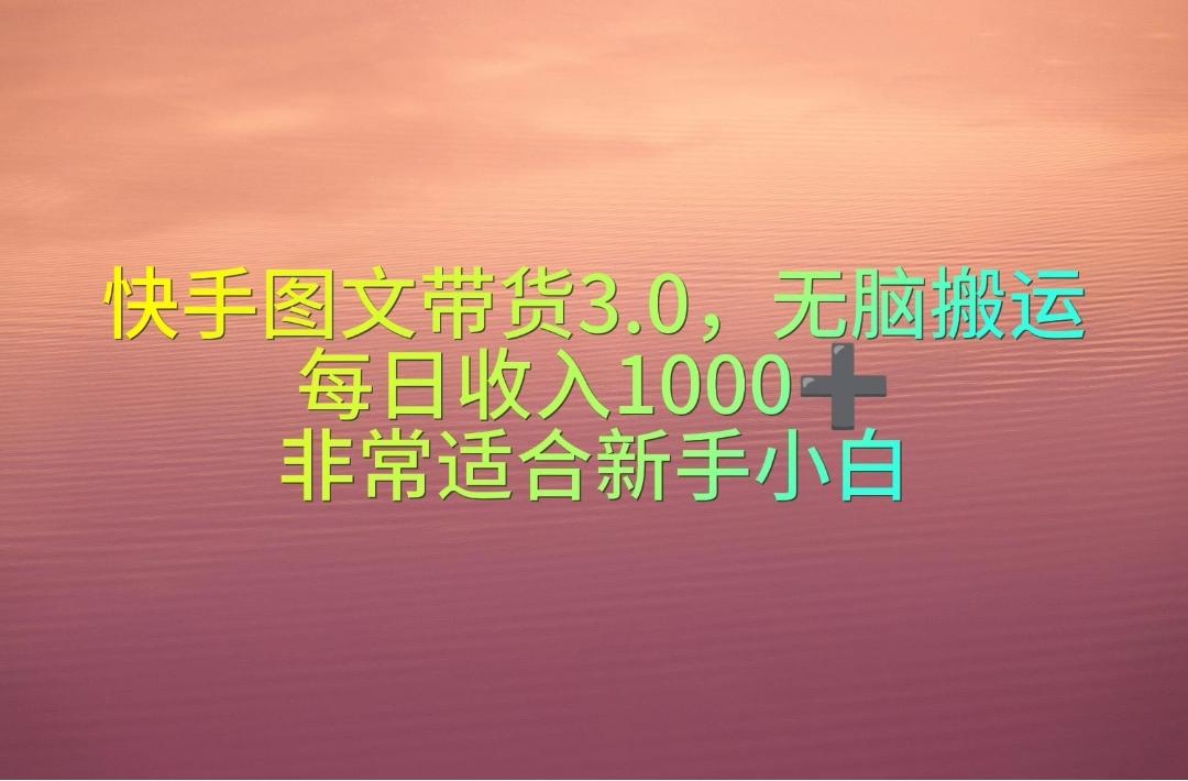 快手图文带货3.0，无脑搬运，每日收入1000＋，非常适合新手小白-点子口袋网
